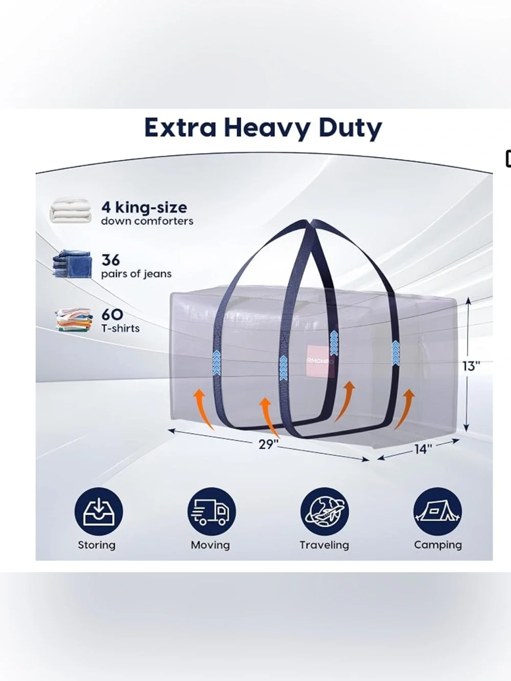 4 Pack 93L Extra Large Moving Storage Bags Heavy Duty Waterproof Zipper Totes